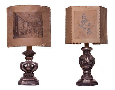 TWO LAMPS: Lot composed by two wood table lamps, XIX century