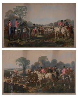 PRINTS: A pair of prints with hunting's scenes, cm 63x97, Engravings, England XIX century