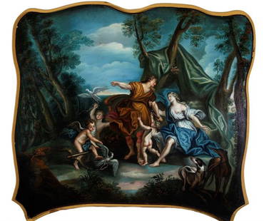 ANONYMOUS PAINTER XIX CENTURY: A bucolic scene, cm 90x106, Oil painting on canvas in overdoor