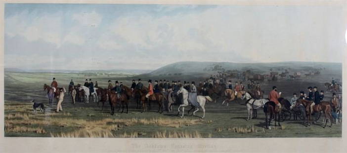 PRINTS: A pair of prints with hunting scenes, cm 65x115, Engravings, England XIX century