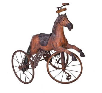 TRICYCLE: A horse-shaped tricycle of wood and metal, Italy XIX century