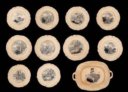 SET OF PLATES: A set of earthenware plates with scenes of Risorgimento