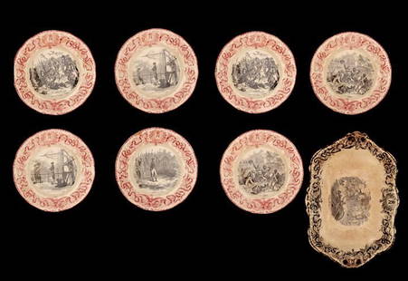 SET OF PLATES: A set of fruit plates and bowl with Napoleonic scenes, France XIX century