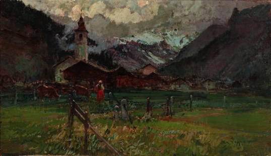 LUPO ALESSANDRO: After the storm in Gressoney La Trinité, cm 112x54,5, Oil painting on canvas Signature on the right bottom