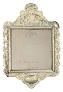 FORATTINI GIORGIO (1931): "Spadolini", pen on paper in metal sheet frame, cm 20x20 Signature and dedicaton on the middle
