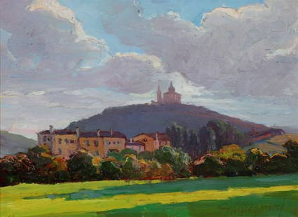 GUIDO MEINERI (1869-1944): "Superga", cm 15x20, oil painting on paperboard Signature on the right bottom