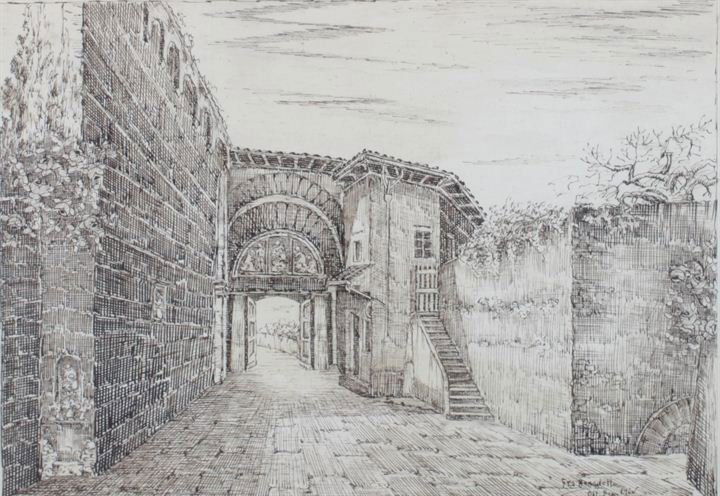 PAINTER XX CENTURY: The ancient door of Saint Georges in Florence, cm 17x24, Indian ink on paper