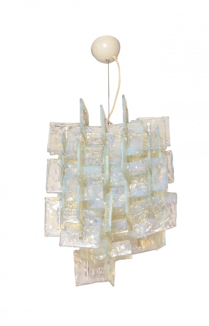 Mazzega: Ceiling lamp. Opalescent glass and varnished metal. Produced by Mazzega, Murano, Italy. 1970's. H 39,40 x 15,75 in