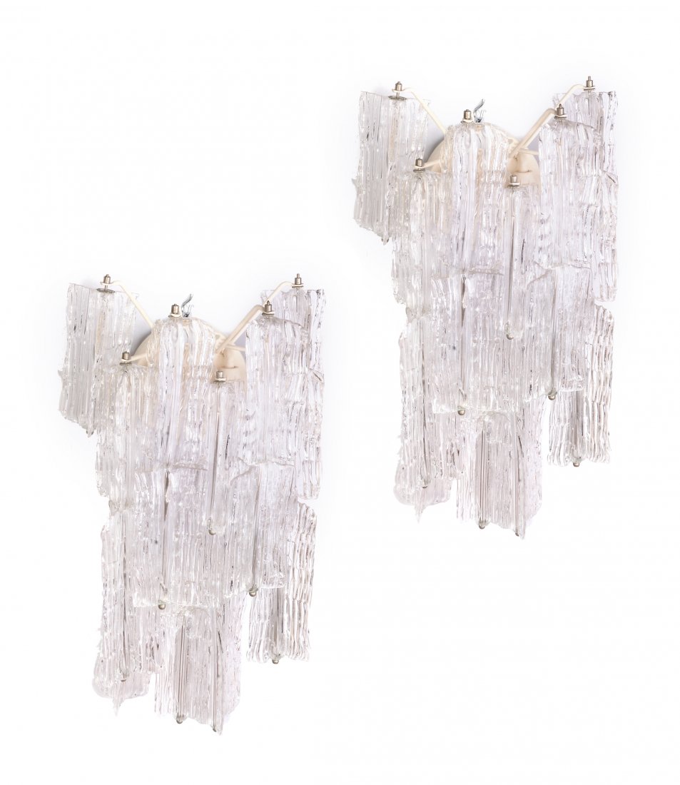 Zuccheri Toni: Couple of wall lamps made of varnished metal and blown glass, produced by Venini, 1960's, producer brand impressed, 15x11,40 in