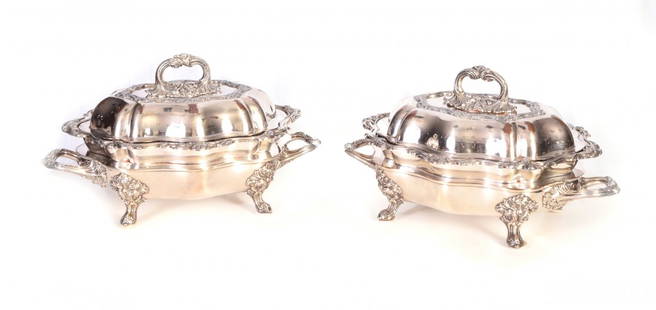 Couple of vegetable dishes: Couple of vegetables dishes made of sheffield, United Kingdom, XIX century, cm 29x49x22