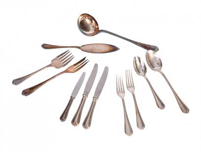 Maison Christofle: Lot of cutlery formed by: 12 fish forks, 20 little knives, 1 piece for ice cream, 1 cheese knife, 12 big forks, 1 ladle, 2 big knives, 12 teaspoons.