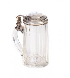 Mug: Silver and crystal mug, inscription on the cover: "Burger Brau Monaco - all'amico Luigi Bologna - 24/6/1900".