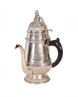 Coffee maker: Silver coffee maker with ebonized wooden handle, beginning XX century, silver weight about gr. 1200