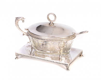 Cheese bowl: Silver and crystal cheese bowl, Empire style, mid-twentieth century.