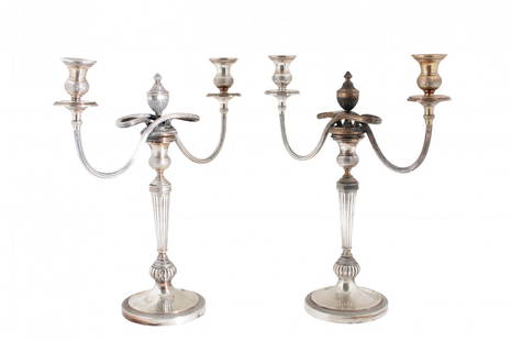 Couple of candelholders: Couple of silver candleholders, late XIX century, total weight about gr. 2300, H cm 42