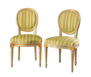 Lot of six chairs: Lot of six lacquered chairs, France, late XVIII century.