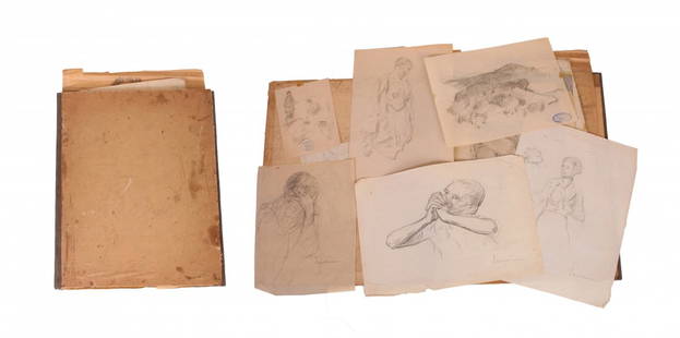 Cavalleri Vittorio: File including 100 drawings, sketch and studies by the artist of various measures.