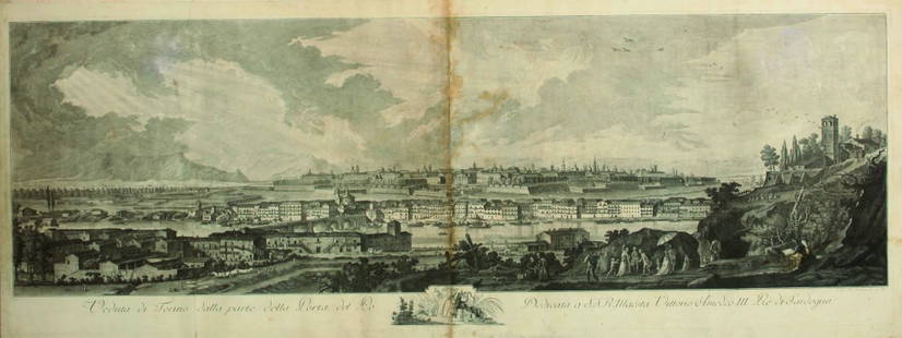 Ignazio Sclopis: "Turin Landscape From Porta Di Po" Dedicated To S.S.R. Maestà Vittorio Amedeo Iii, King Of Sardinia, 1777, Cm 55x148, Etching.