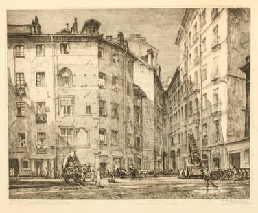 Francesco Mennyey: "Case Medievali In Via Quattro Marzo", Turin, Cm 48x38, Etching, Signed Right Downward, Entitled Left Downward, Numbered Right Upward.
