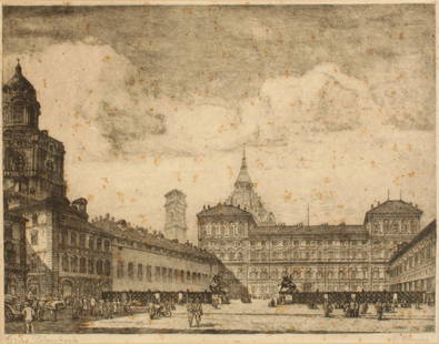 Francesco Mennyey: "Palazzo Reale, Turin", 1940's, Cm 37,5x48, Etching, Signed Right Downward, Entitled Left Downward, Numbered Right Upward, Label Of Galleria Gilibert, Turin.
