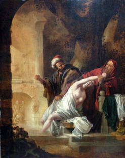 Nauwinck Herman (att.): Susanna and the elders, cm 71x55, oil painting.