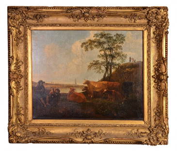 Dutch school: Follower of Nicolaes Berchem, The rest of the troops, cm 60x72, oil painting, formerly attributed to Koekkoek.