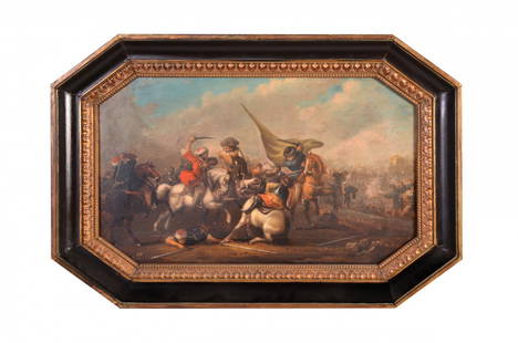 Anonymous author of XIX century: Style Of Huchtenburg, "Cavalry", Cm 55x40, Oil Painting.