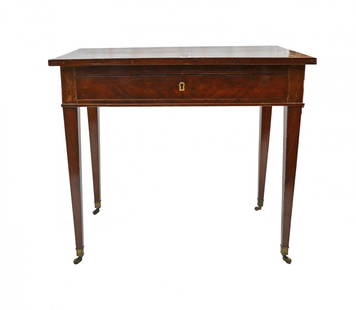 Table: Rectangular mahogany table with central drawer, Luigi XVI style, cm 74x84x52