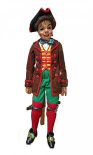 Puppet: Gianduja puppet with clothes of fabric, body of papier-maché, moveable mouth and limbs, Turin, XIX century, H cm 63