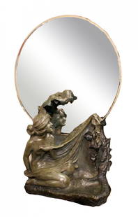 Goldscheider: Mirror with a young girl image, enamelled terracotta, cm 73x38
