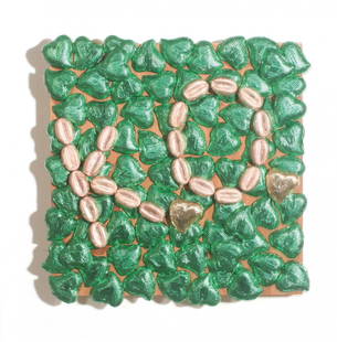 Mondino Aldo: K.O. 2000, chocolates on a board, cm 30x30, signed on a side, certification by Galleria Carlina, Turin