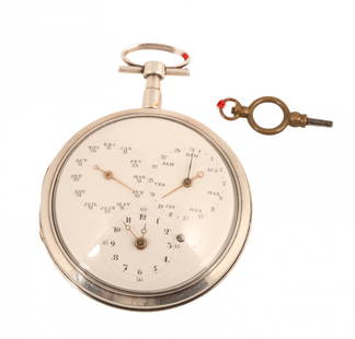 Watch: Silver watch with verge escapement, full calendar, about 1820