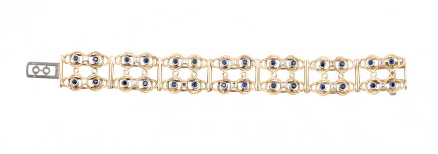 Cirio: Bracelet "Novara" Made Of Yellow Gold With Sapphires And Brilliants Square Cut, About Ct.2,50