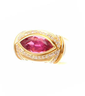 Picchiotti: Yellow gold ring with rubellite ct. 2,59 and diamonds brillant cut VVS F/G color ct. 0,31