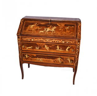Desk: Desk with flap and two drawers, delicately enlaid, XVIII century style, cm 98x90x40