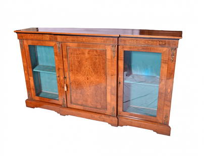 Credenza: Little wooden credenza made of inlaid wood and bronzes, France, late XIX century, cm 100x150x44