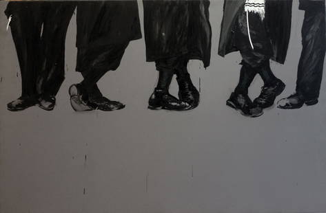 Mondino Aldo: "Sit-in A Mea Schearin", Oil Painting On Linoleum, Cm 80x120, Signed And Entitled On The Back, Mark Of Piemonte Artistico Culturale, Turin