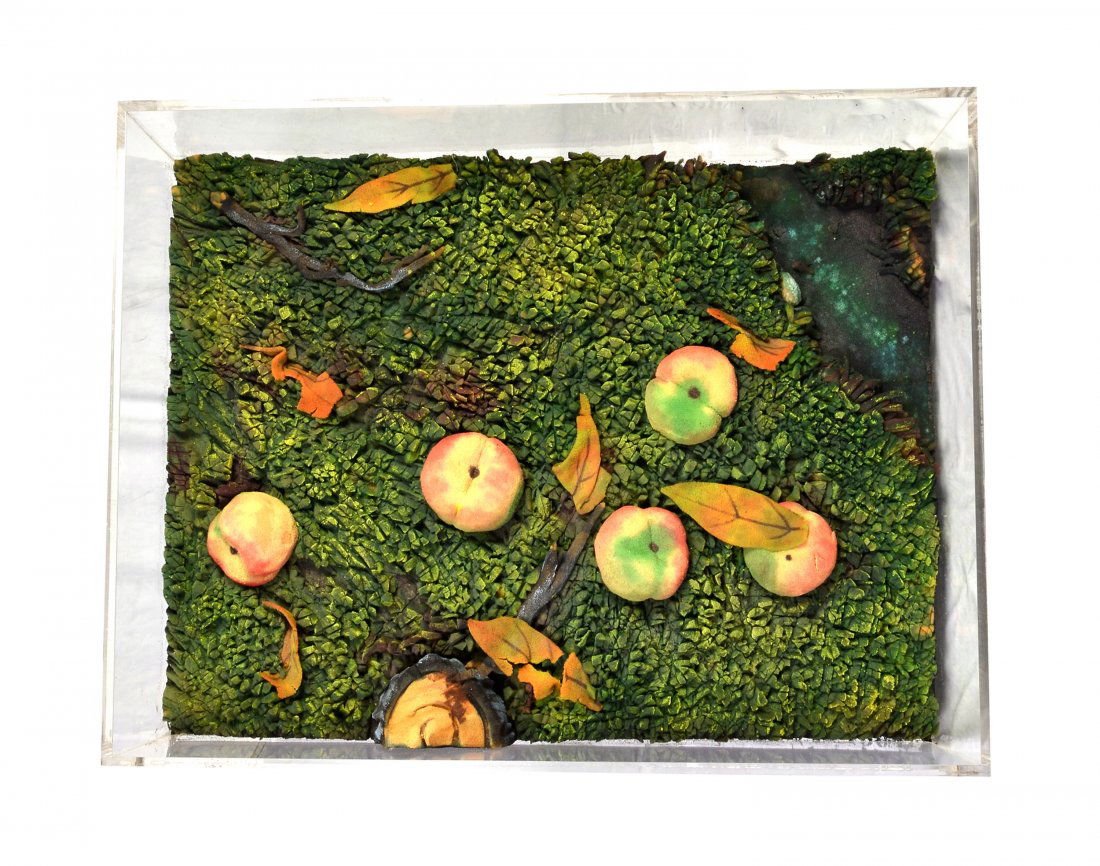 Gilardi Piero: Fruit composition, colored foam, signed on the back, 1967, cm 100x100