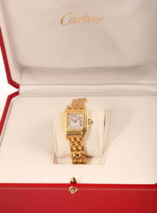 Cartier: Lady watch "Panthere Ruban" made of yellow gold, with the case of the Maison