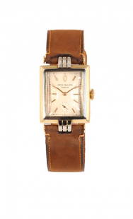 Patek Philippe: Uncommon rectangular only time "Art Decò", made of gray and pink gold, with an extract from the register of the Maison about its uniqueness and the sale the 24th of August 1929, mm 35x24