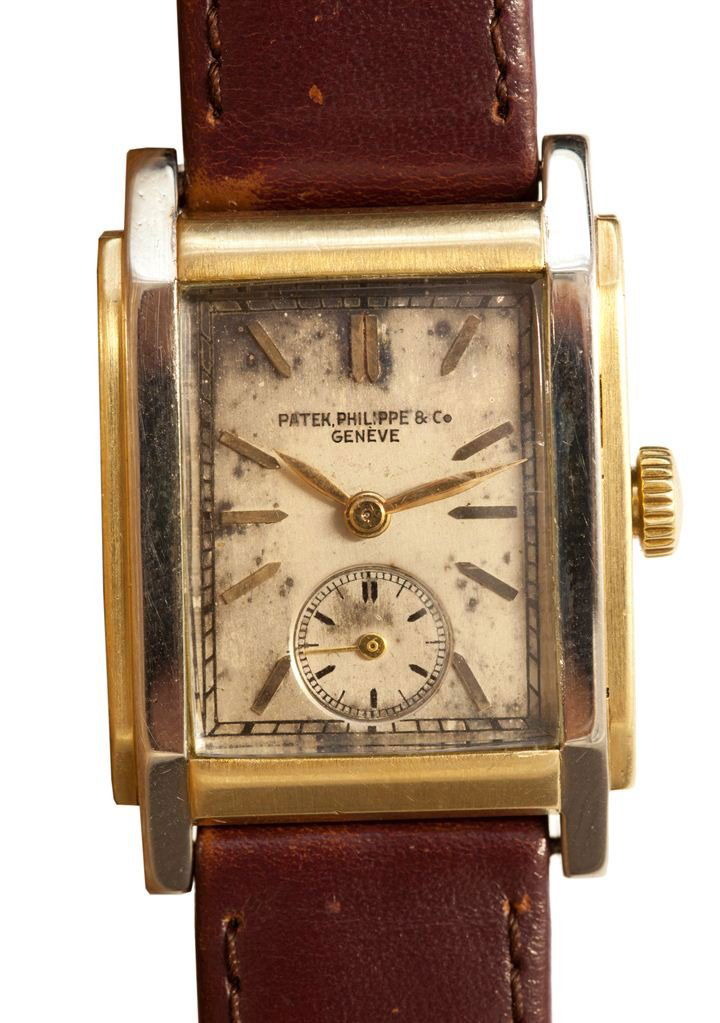 Patek Philippe: A rectangular Patek Philippe made of yellow gold and platinum, case number 6096651, movement number 822453, 1930's
