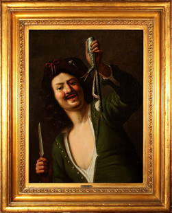 CHRISTIAEN VAN COUWENBERG: Man with herring, 80x60cm, oil on canvas