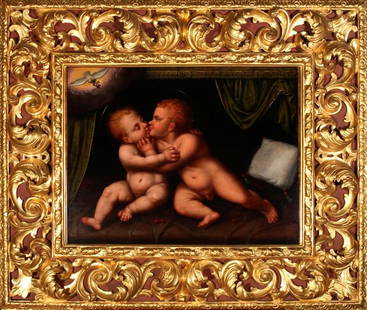 JOOS VAN CLE: Baby Jesus and John the Baptist, 40x50cm, oil on canvas