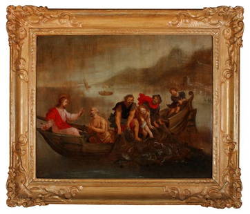 FRANS FRANCKEN II: Miraculous Draught of Fish, 42x50cm, oil on board