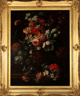 JAN BAPTIST BOSSCHAERT: Vase of flowers, 90x65cm, oil on canvas, signed and dated 1730 This is one of the most stunning pieces by Jan Baptist Bosschaert. It features a selection of rare flowers from Holland and Flanders. 
