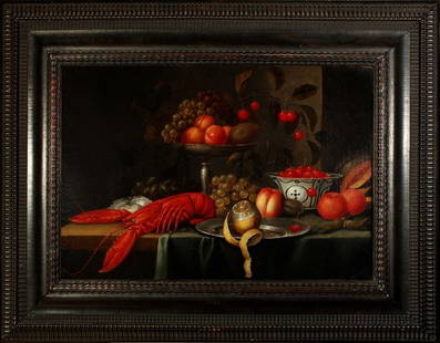 Circle of CORNELIS DE HEEM: Still life with lobster, 80x100cm, oil on canvas This work is attributed to an artist in the circle of Cornelis de Heem, son of the great still life painter Jan Davidz de Heem who began painting in