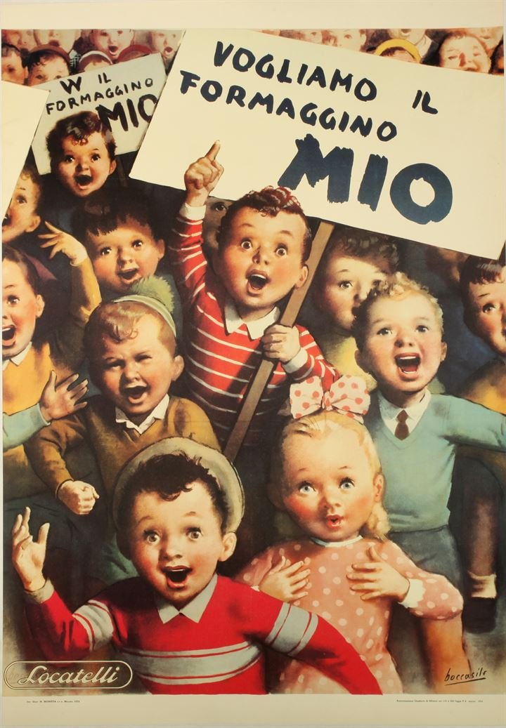 BOCCASILE GINO (1901 - 1952) Formaggino Mio - Locatelli: cm 98x69 circa, manifesto litografico telato