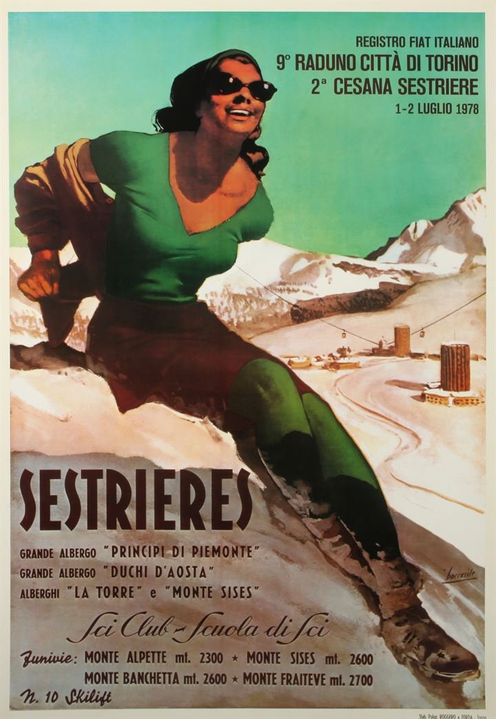 BOCCASILE GINO (1901 - 1952) Sestriere: cm 100x70, ristampa manifesto litografico