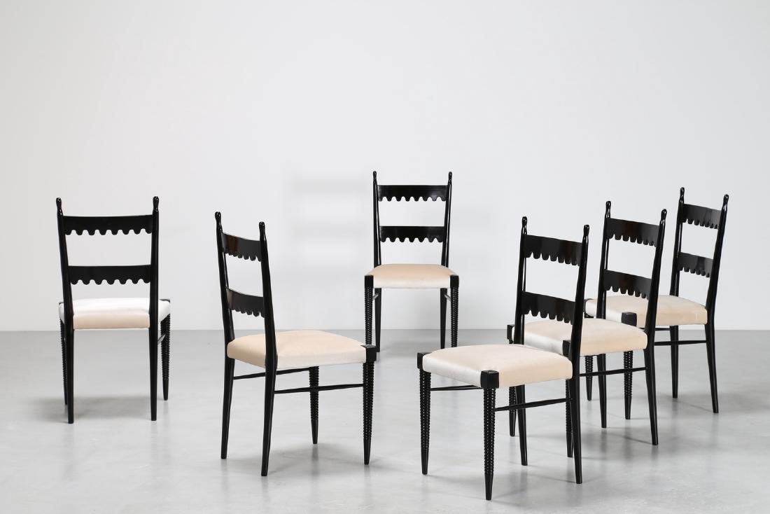 PIER LUIGI COLLI Sei sedie in legno laccato nero e (1 of 5)