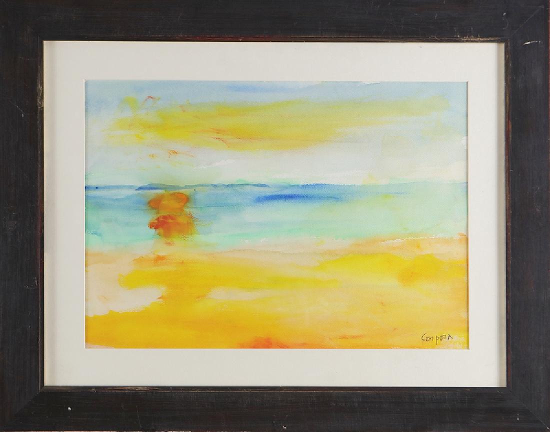 ANTONIO CORPORA Alba in Norway.: Alba in Norway. Watercolour on paper. Cm 51,00 x 36,00. Signature lower right. Antonio Corpora Archives by Giovanni Di Summa authenticity certificate on photo. Frame present